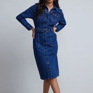 New York & Company Belted Denim Shirt Dress, Size M